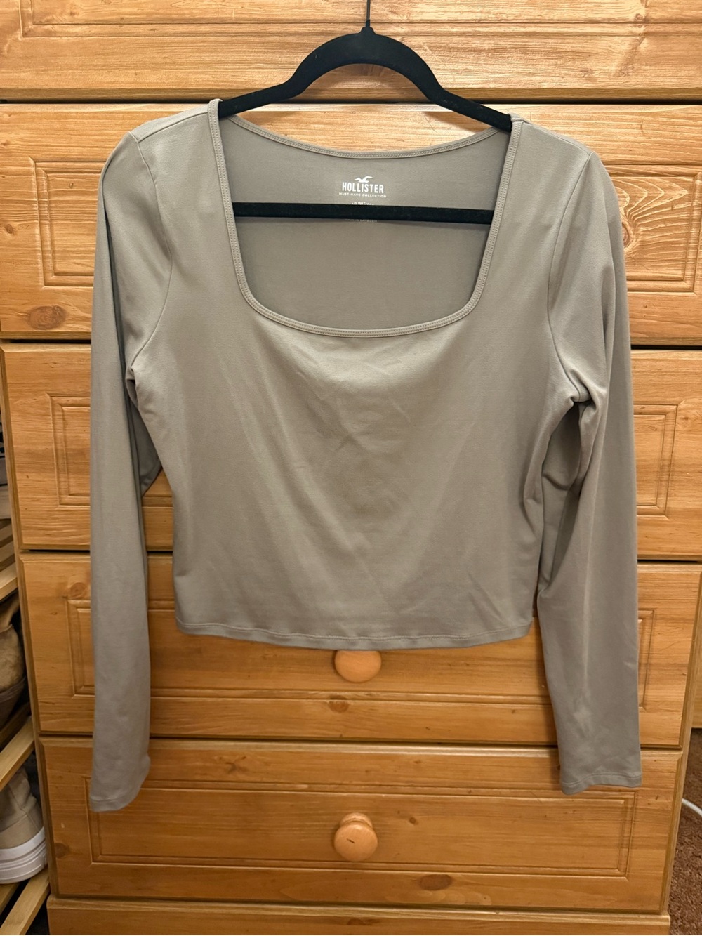 Hollister Women's Long Sleeve Square Neck Top - Olive Taupe